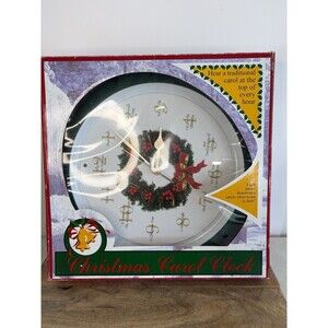 Musical Christmas Carol 12 Hr Wall Clock in Box Wreath Center vintage Feldstein